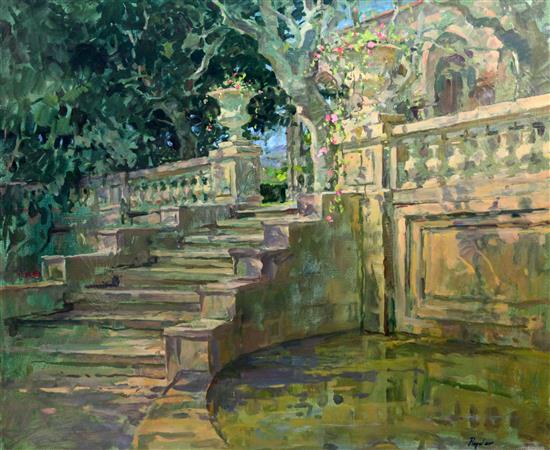 § Susan Ryder (b.1944) Steps in an Italianate garden 24.5 x 29.5in.